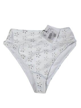 Beach Riot Hazel Bikini Bottoms, Embroidered, Floral, High Rise, White, Size L